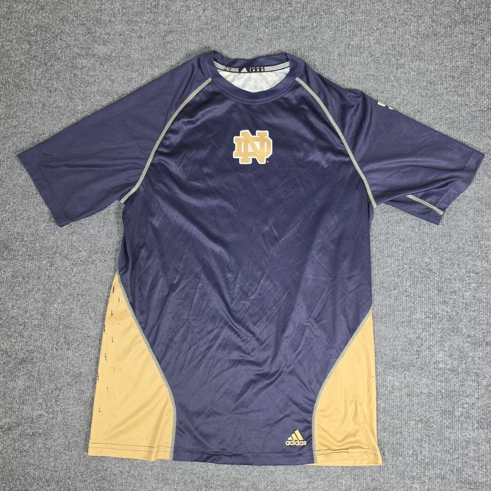 Adidas Notre Dame Fighting Irish Climalite Shirt Mens Medium Navy Gold T34FDK